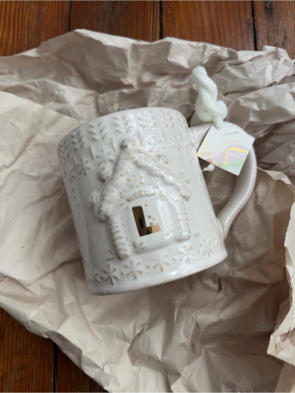 White Ceramic Gingerbread House Mug